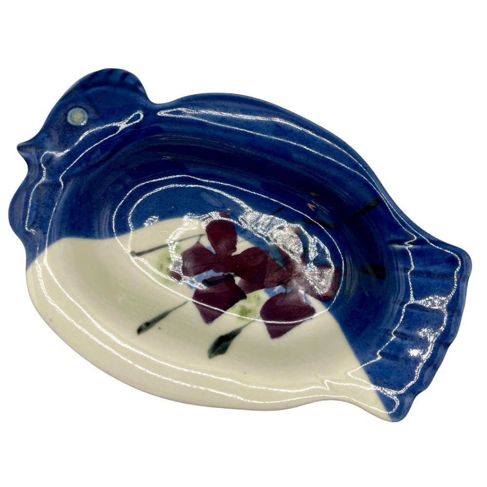 Kent Follette SIGNED Handcrafted ArtPottery Serving Dish Plate Bird Flowers Tray